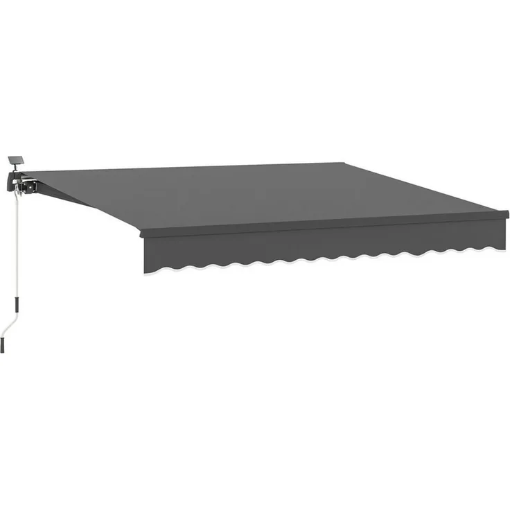Outsunny Markise mit Handkurbel Solar-Lichte,Wandhalterung, UV 50+ (Klemmmarkise, 1-St, Gelenkarmmarkise) 400 cm breit für Terrasse Balkon Veranda, Grau