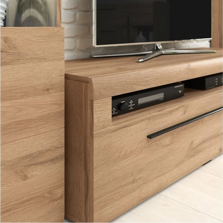 Lomadox Wohnzimmer-Set TURDA-83, (Mega-Spar-Set, 5-St, Couchtisch Highboard Lowboard Sideboard Vitrine Wandregal), Eiche braun Metallgriffe TV-Wand inkl. LED Beleuchtung modern – Bild 4