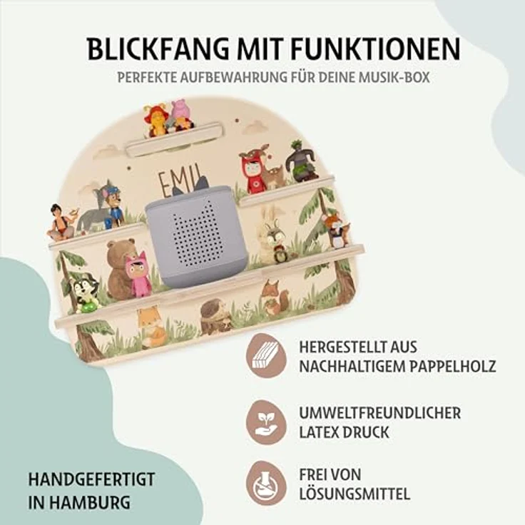 Kidsmood - Tonie Regal fürs Kinderzimmer– Liebevoll gestaltetes Wandregal mit abgerundeten Ecken & Kanten für Toniebox 2 mit Namen & Metallplättchen | Personalisierte Geschenke für Kinder – Bild 5