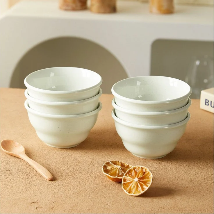 JIWOO Schüssel 6er Ø11,7cm, Müslischale Eisschale FrühstückSchale Dessertschale, Keramik, (Schaleset, 6-tlg), Bowl, Hochwertiges Schalen weiß Schale Mikrowellenofen Spülmaschine – Bild 2