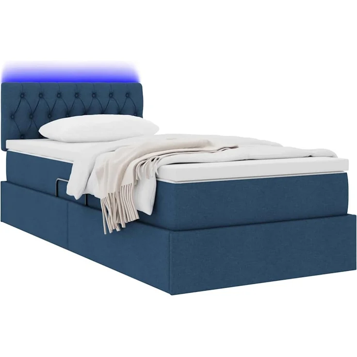vidaXL LED-Speicherbett mit Matratze Blau 90 x 190 cm Stoff 3371180 – Bild 3