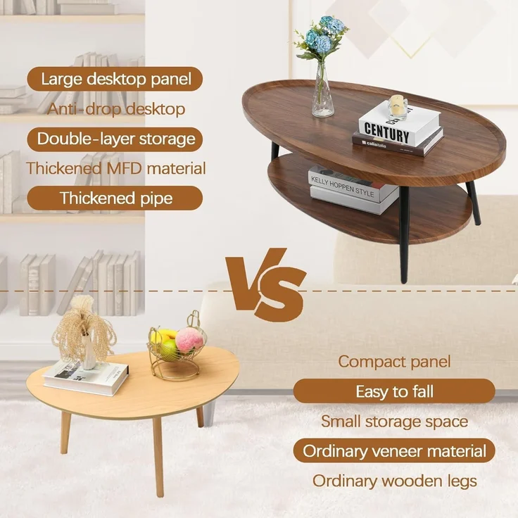 Ovaler Couchtisch Holz Wohnzimmer Tisch Stauraum Industrie-Design 100x55x38 cm – Bild 4