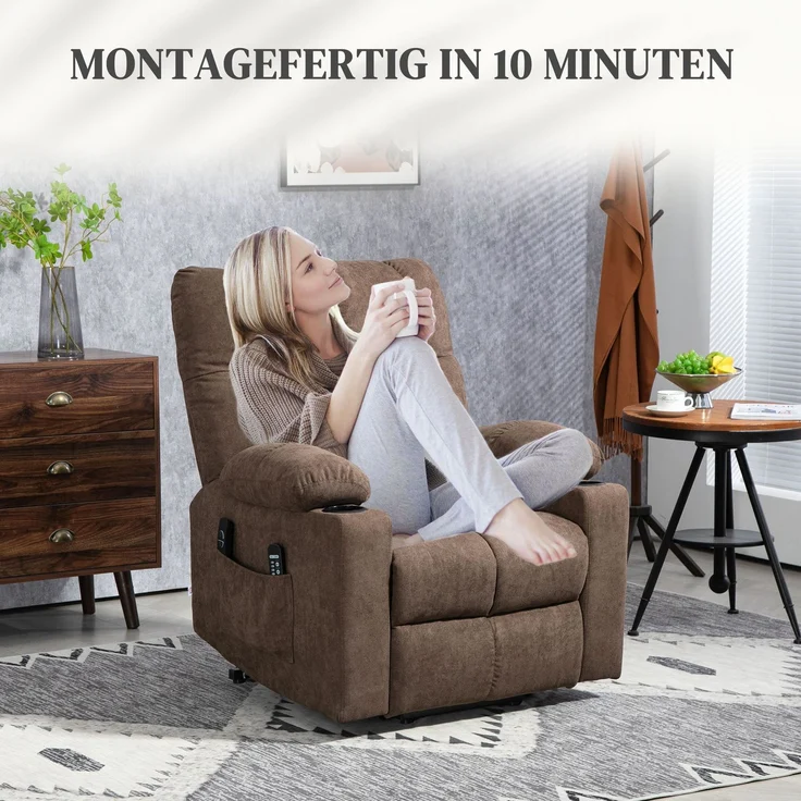 HOMCOM Sessel mit Aufstehhilfe, Polyester, Metall, Braun, 91L x 95B x 109H cm – Bild 7