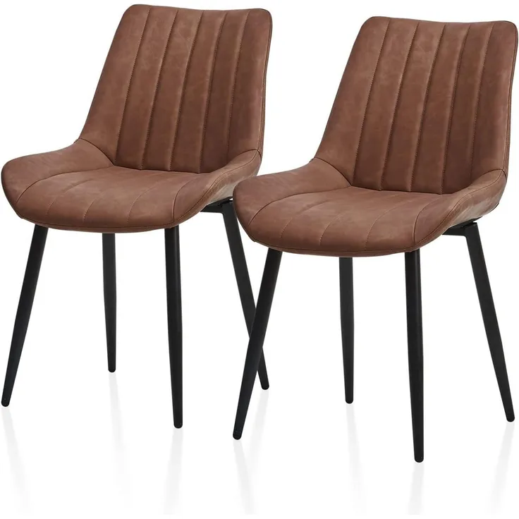 TUKAILAI Esszimmerstühle 2er Set Kunstleder, Ergonomischer Polsterstuhl mit Rückenlehne und Metallgestell bis 150kg Belastbarkeit, Küchenstuhl für Esszimmer und Wohnzimmer, Braun