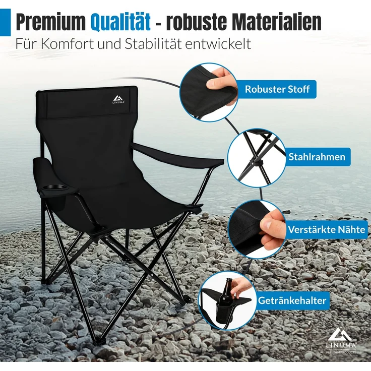 LINUMA® Faltstuhl CAMOUFLAGE Campingstuhl Anglerstuhl mit Getränkehalter & Tragetasche – Bild 5