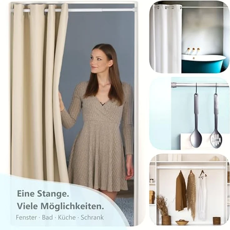 tinycurtains Klemmstange Teleskopstange 70-120 cm oder 111-200 cm Vorhangstange ohne Bohren, Ø 0.22 mm, 1-läufig, ausziehbar, klemmbar, Duschvorhangstange, Badstange, Gardinenstange, Metall, Klemmstange, stufenlos verstellbar, rostfrei, Stange für Türv... – Bild 6