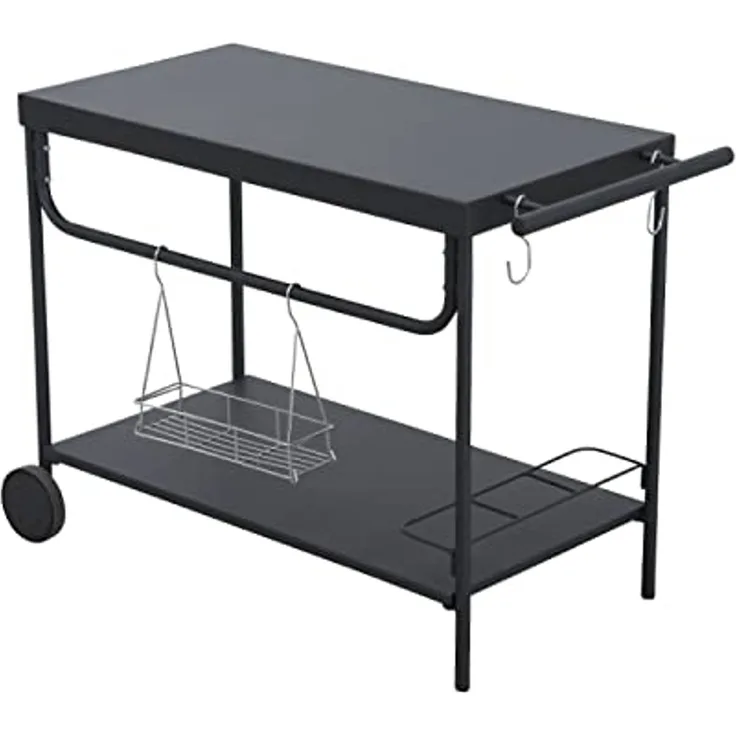 LECO Grill-Serviertisch, mit Rollen und Zubehör, Stahlrohr anthrazit, 100x47x73 cm