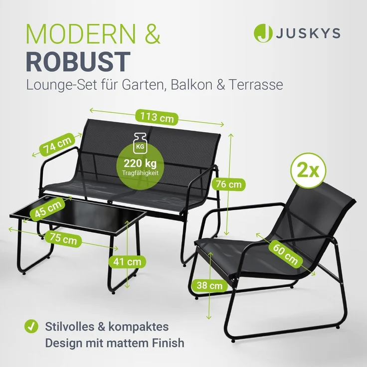 Juskys Gartenmöbelset Genua 4-tlg. – Anthrazit, Outdoor Sitzgruppe, Tisch & Bank, wetterfestes Textil, LongLife Stahlgestell – Bild 4