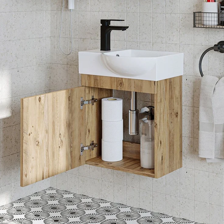 Roomart Badmöbel-Set PUNTO SET, 3-teilig – Soft-Close, Waschbecken & Seitenschrank, (Komplett-Set, Badmöbelset Unterschrank mit Waschbecken Badezimmer Möbel Gäste WC), Soft-Close, Seitenschrank, Spiegelschrank, Waschbecken – Bild 4
