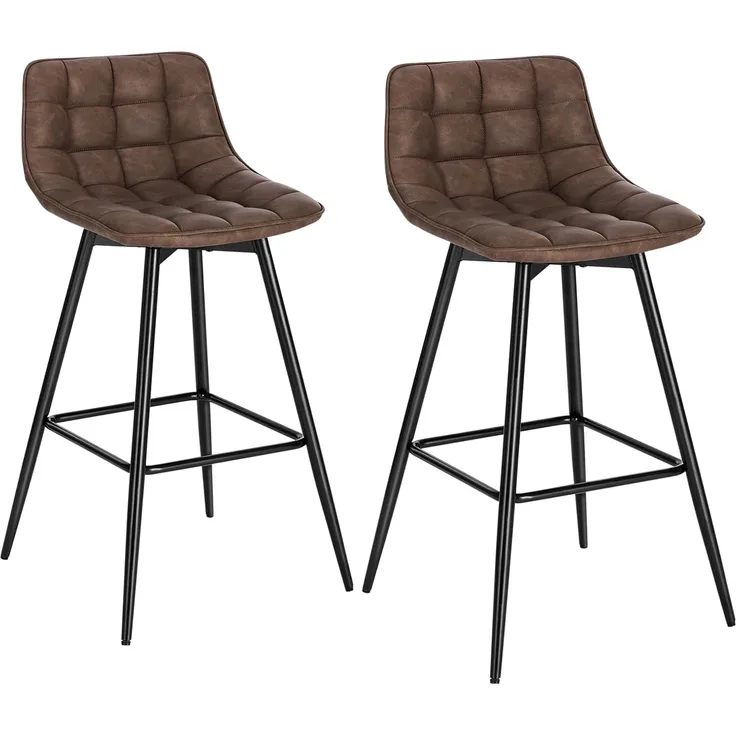 2er-Set Designer Barstuhl mit Fußstütze Kunstleder, Metallbeine Elif braun