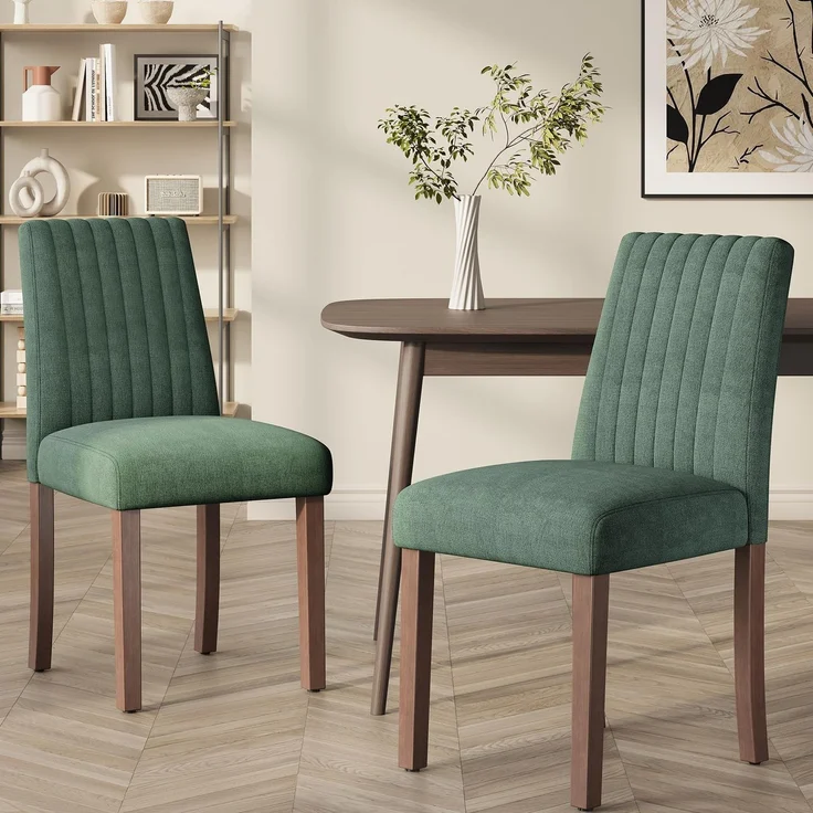 COLAMY Esszimmerstühle 2er Set, Polsternder Stühle Esszimmer mit Rückenlehne, Küchenstühle Gepolstert, Stoff Dining Chairs Holzbeinen für Esszimmer, Küche, Restaurant, Grün