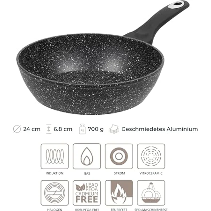 RESTO Kitchenware Bratpfanne Antlia, tiefe Pfanne mit ergonomischem Soft-Touch-Griff, Aluminium (1-tlg), Marmor-Antihaftbeschichtung, 4-lagig, für alle Herdarten geeignet – Bild 3