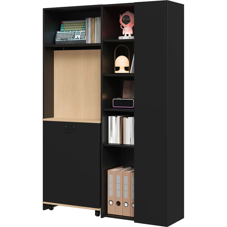 Klappbarer Schreibtisch mit Ablagen –2-in-1-Bücherregal und Schreibtisch, klappbar, mit Steckdose und USB-Anschluss, höhenverstellbare Ablagen, Kippschutz, Schreibtisch,Eck-Schreibtisch-rechts – Bild 7