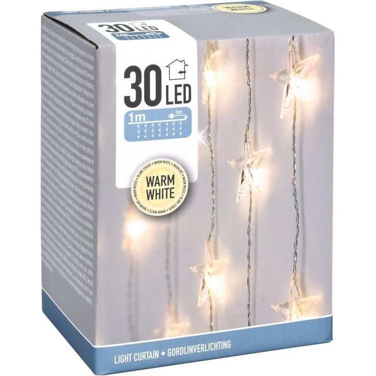 Spetebo LED-Lichtervorhang Sternen Lichtervorhang 30 LED warm weiß - 100 cm, 30-flammig, Weihnachten Fenster Deko Lichterkette Indoor - Netzstecker inklusive – Bild 3