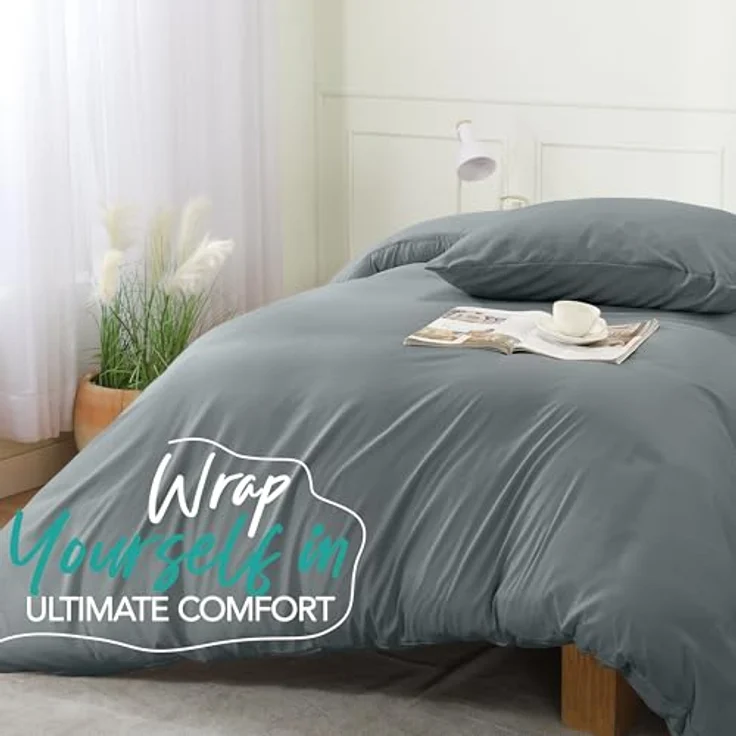 Utopia Bedding Bettbezug-Set mit Kissenbezügen – 2-teiliges Bettwäsche-Set mit Reißverschluss – 1 Bettbezug mit 1 Kissenbezug – weich gebürstete Mikrofaser (Doppelbett/XL Doppelbett, Grau). – Bild 7