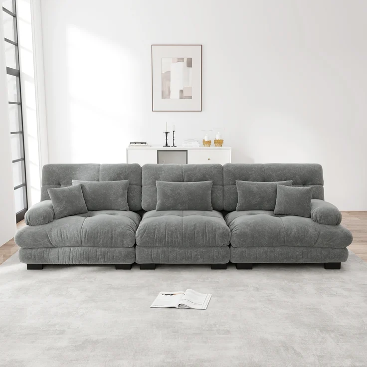 3-Sitzer Modulares Ecksofa mit Tiefensitz,80% Chenille Schlafsofa Komfortabel Gepolstert für Wohnzimmer Apartment Studio Büro,Chenille,Grau, – Bild 1