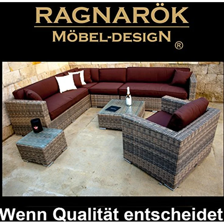 Ragnarök Möbel-Design Gartenlounge-Set Narvik, (Set, Ecklounge, Polyrattan, Alu), Sitzpolster ca. 16 cm dick und haben 2 intergrierte Härtegrade – Bild 4