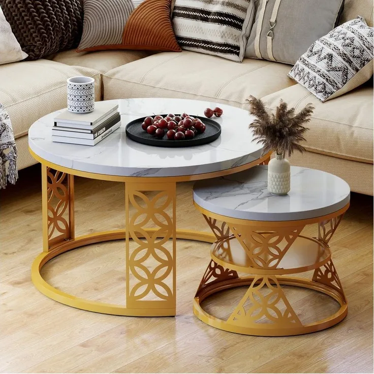 HAUSS SPOLE Couchtisch 2-teiliges Beistelltisch-Set aus MDF und stabilem Metallrahmen (Satztisch Wohnzimmertisch, 2-St, für verschiedene Wohnstile), Ausgehöhltes Design