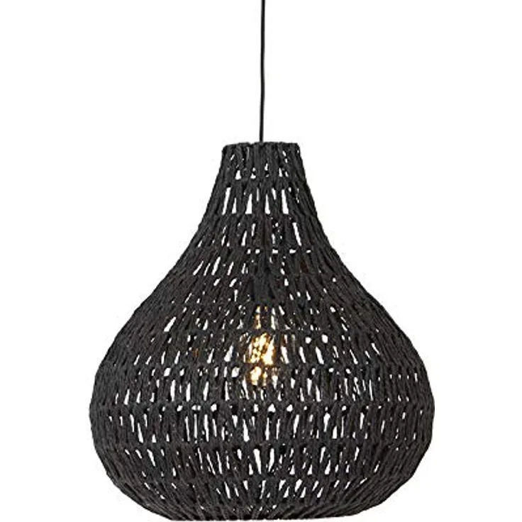 Qazqa Lina Pendelleuchte, Retro Hängelampe in Schwarz, rund, 45 cm, dimmbar für Wohnzimmer