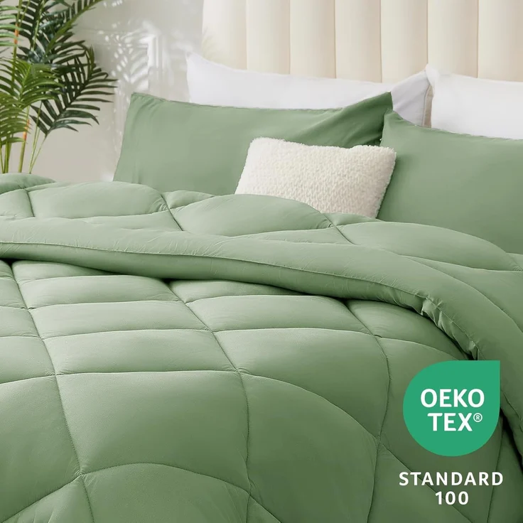 WAVVE Bettdecke 240x260 cm Ganzjahresdecke 4 Jahreszeiten, Steppdecke 300gsm Mikrofaser 260x240, Super Weiche Zudecke Schlafdecke Atmungsaktive 240x260 Grün – Bild 3