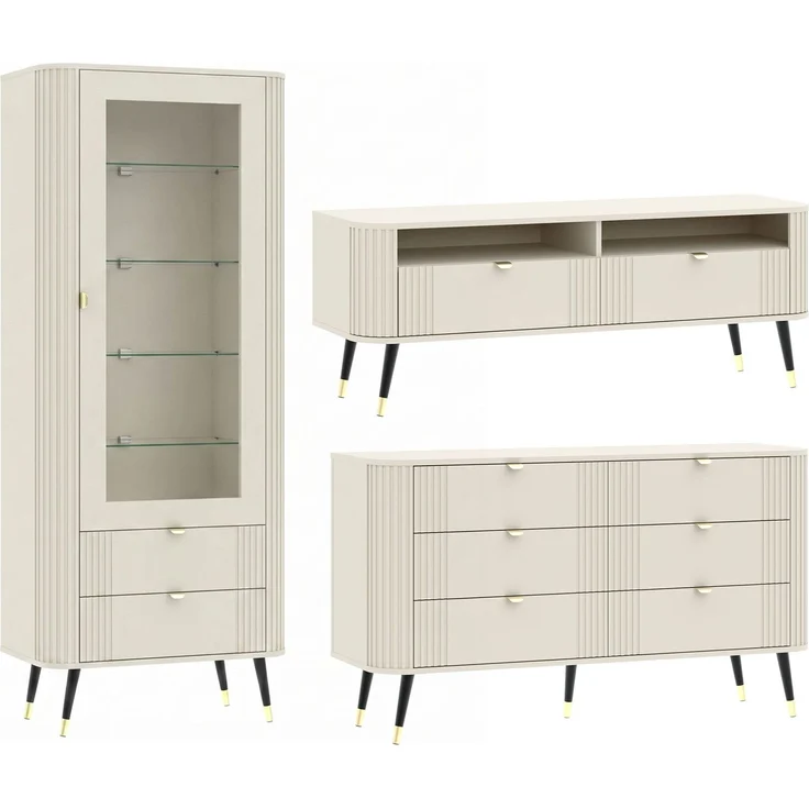 Wohnzimmer-Set Onyx Wohnwand-Set Setgröße braun Kaschmir Gold