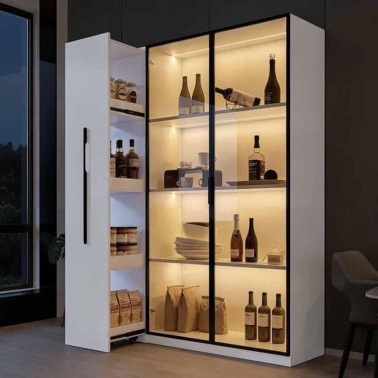 BlingBin Glasvitrine Standvitrine LED Glasvitrine 110x30x160 cm Schwarz aus MDF (1-St, mit Glasfront, ausziehbaren Regalen, Schubladen & Anti-Kipp) für Wohnzimmer/Küche/Büro