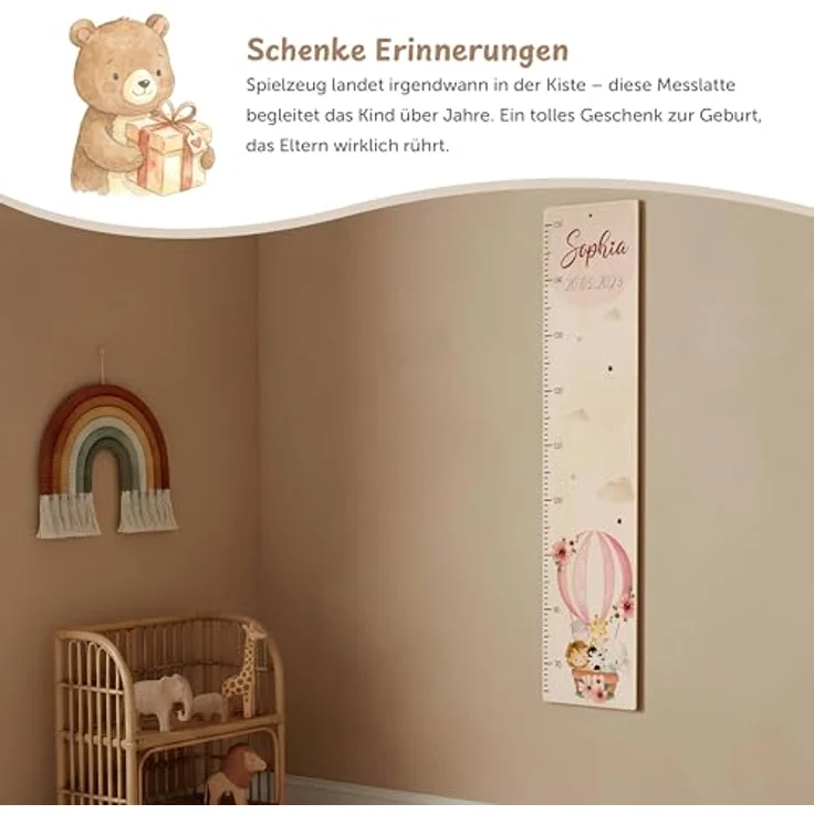 KIDSMOOD - Messlatte für Kinderzimmer Personalisiert, 70-140 cm - Messlatte Kinder Holz personalisiert Mit Namen für Baby- & Kleinkinderzimmer - Individuelles Geschenk für Kinder und Babys zum Geburt – Bild 5