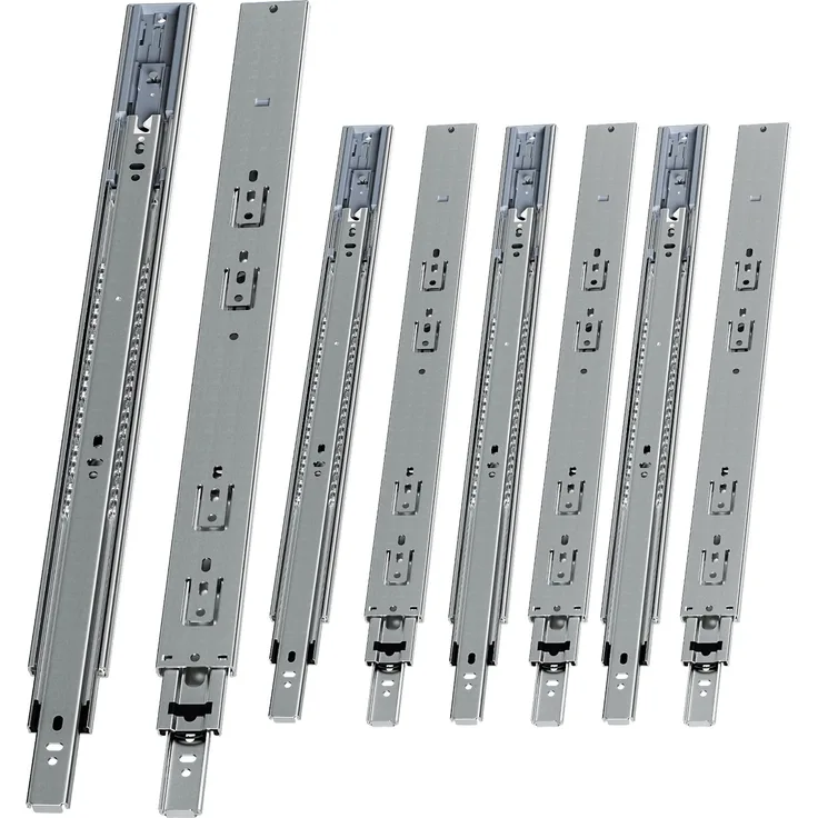Eikuavons 4 Paar Schubladenschienen 500 mm Vollauszug, 3-teilig, Softclose mit Selbsteinzug, 45 kg Tragkraft, Schubladenauszug aus Stahl, kaltgewalzter Stahl, Silber