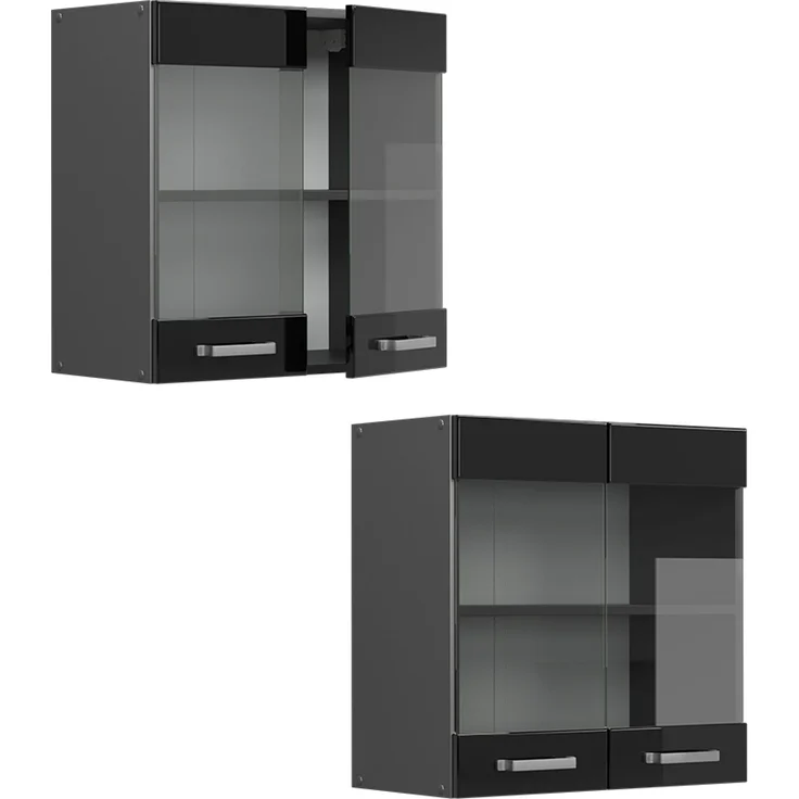 Küchenglasschrank R-Line Schwarz Hochglanz 60 cm Vicco – Bild 5