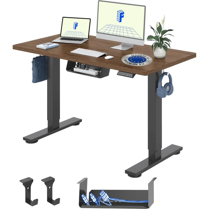 FLEXISPOT Höhenverstellbarer Schreibtisch elektrisch 140×80cm– Schreibtisch in Heller Eichenoptik, 25 mm Tischplatte, leiser Motor für Homeoffice & Wohnräume (Kaffee-Eiche Optik, Schwarz Gestell)