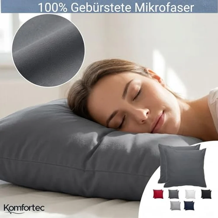 Komfortec Kissenbezug 40x40 2er Set - 100% Mikrofaser, Weich & Atmungsaktiv, mit Reißverschluss - Kopfkissenbezug - Waschbar & Pflegeleicht - Anthrazit – Bild 5