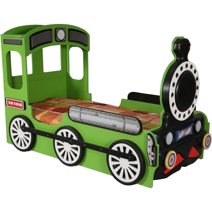 Lokomotive Kinderbett mit Matratze 90x190 Grün – Bild 5