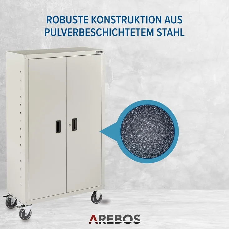 Arebos Aktenschrank Büroschrank Materialschrank Stahlschrank Rollen 140x90x40 cm (Stück, Grau) – Bild 6