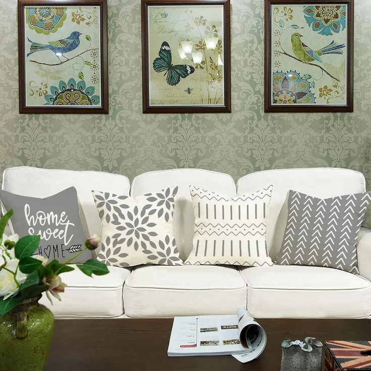 Kissenbezüge 45 × 45 cm 4er-Set Grau Geometrisch, Outdoor Leinen, Couch Bett Auto Dekokissen – Bild 5