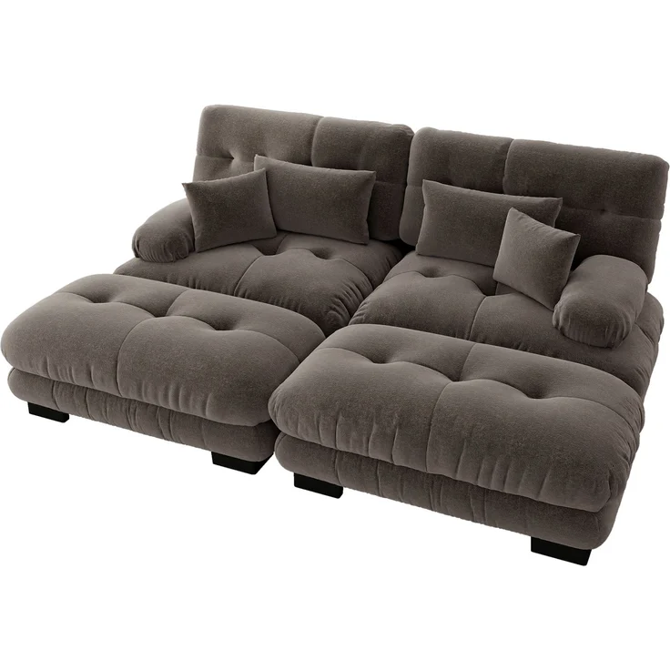EINHOM Cloud Ecksofa für Wohnzimmer, Chenille Doppelsofa mit 2 Lendenkissen und 2 Dekokissen, Polstersofa mit breiten Armlehnen und 2 Ottomans, Chenille Braun – Bild 5