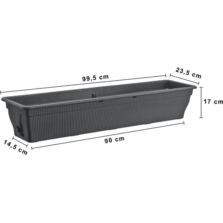 2x Balkonkasten 100cm Blumenkasten mit Wasserspeicher Anthrazit / Grau, 25 L - Blumenkästen wetterfest Pflanzkasten mit Einsatz Lange Balkonkästen für Garten und Balkon witterungsbeständig – Bild 5