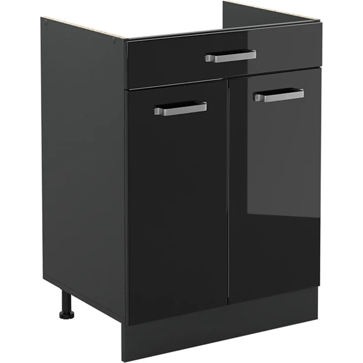 Küchenunterschrank R-Line Schwarz Hochglanz/Anthrazit 60 cm mit Schublade ohne Arbeitsplatte Vicco – Bild 1