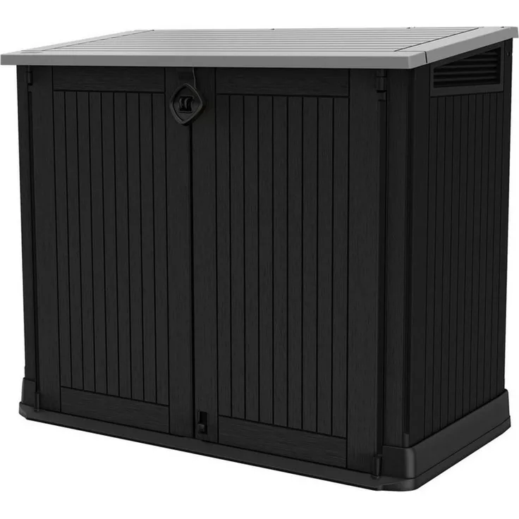 Keter Store-it-Out Midi Mülltonnenbox, 130 x 74 x 110 cm, Robuste Abfallbehälter-Lösung, 845L, Wetterfest, Grau/Schwarz, UV-beständiges Polypropylen, Abschließbar