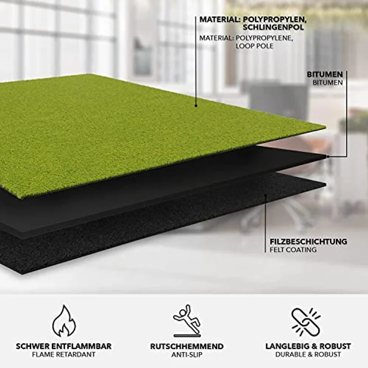 KARAT Teppichfliesen Moskau 50x50 cm selbstliegend - 48 Stück Set - 12m² - strapazierfähiger Teppich Bodenbelag mit hochwertigem Schlingenflor für Haus & Büro - antistatisch mit Bitumen Rücken - Grün – Bild 5