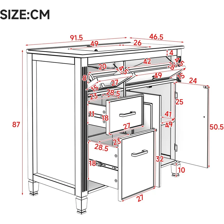 91*46,5*87 cm, freistehender Waschtisch, lackierte Oberfläche, integriertes Keramikbecken, Soft-Close-Scharniere, geräuschlose Auszüge, 3D-Rahmendesign, Klappschublade, weiß. – Bild 5