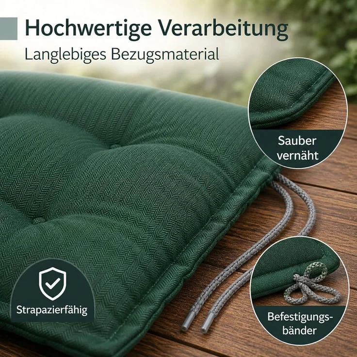 BURI 2x Auflagen Set Hochlehner für Gartenstühle 120x48x7cm Sesselauflagen Polster UV Lichtecht - Gartenstuhlauflagen Stuhlkissen mit Dicker Schaumstoff Füllung (Dunkelgrün) – Bild 7