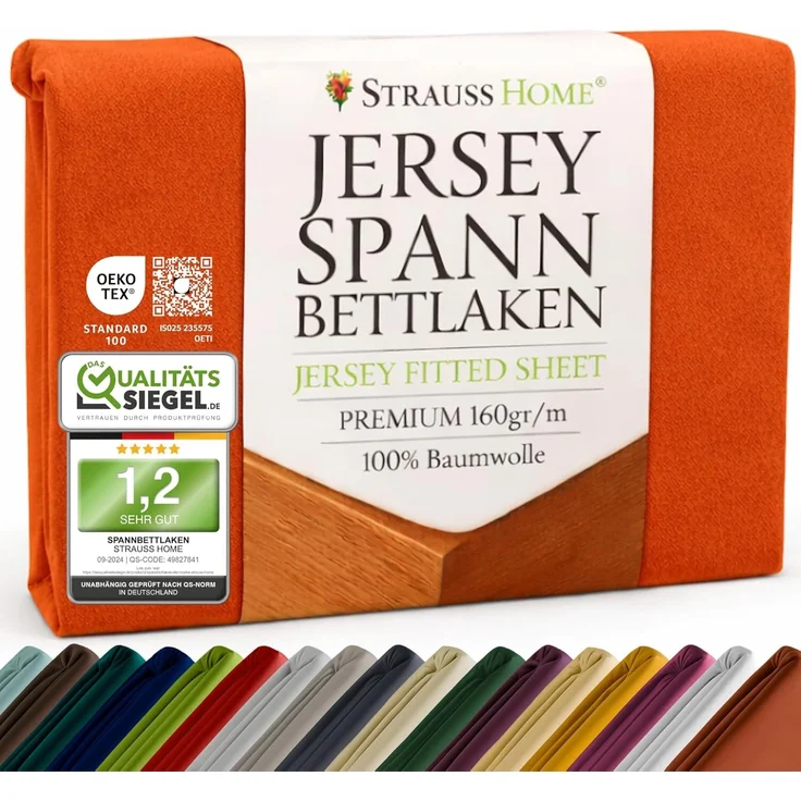 Strauss Home Spannbettlaken Premium, Gummizug: Rundumgummi, 150gr/m2 Premium Jersey 100% Baumwolle