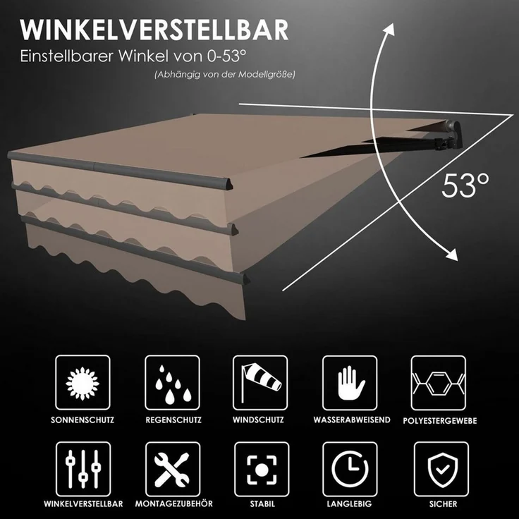 KESSER® Gelenkarmmarkise manuelle Markise Gelenkmarkise Terrassenmarkise Klemmmarkise Sonnenmarkise inkl. Wandhalterung Sonnenschutz Balkonmarkise wasserabweisender Alu/Polyester 300 x 250 cm, Taupe – Bild 3