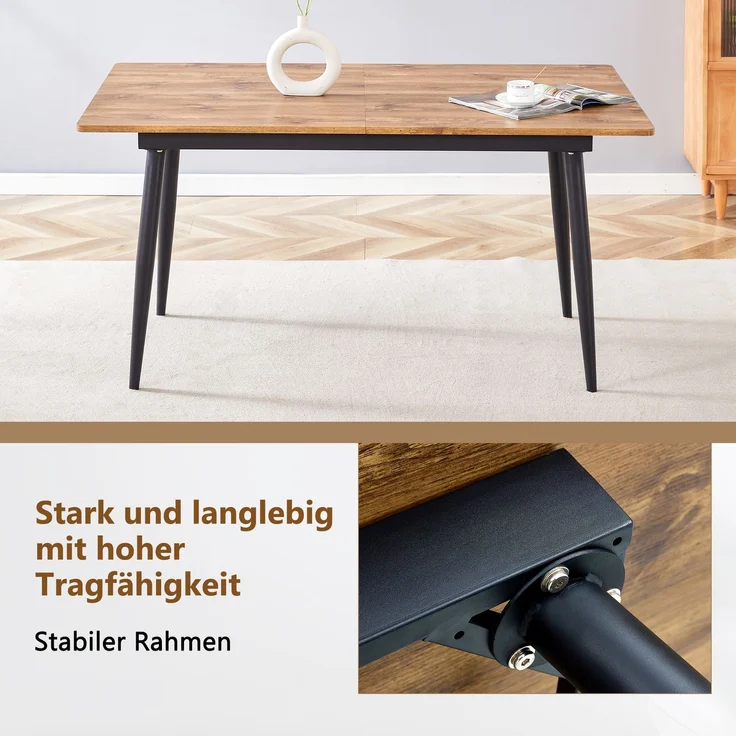 Esstisch 190,5x80x76,2 cm oder 150x80x76,2 cm, MDF in Walnuss- oder Eichenoptik, schwarze Metallbeine – Bild 8