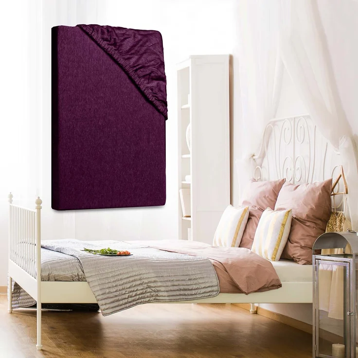 Jersey Spannbettlaken 180-200x200cm 100% Baumwolle Aubergine – Bild 5