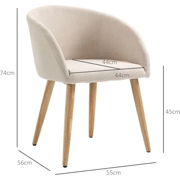 HOMCOM Esszimmerstuhl Polsterstühle mit Holzbeinen (Küchenstuhl, 2 St), für Esszimmer, Wohnzimmer, Beige – Bild 3