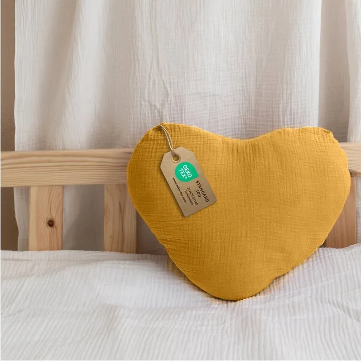 lilimaus Dekokissen Dekokissen Kinderzimmer - Kuschelkissen Herz & Stern in 12 Farben, Dekokissen Musselin Baumwolle für Kinderzimmer