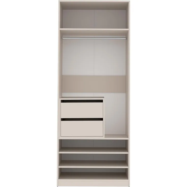 Marmex Möbel TRES SET 14C offener Modulschrank, Kleiderschrank mit Einlegeböden, Schubladencontainer, laminierte Spanplatte, graubeige cashmere, 80x206x51 cm