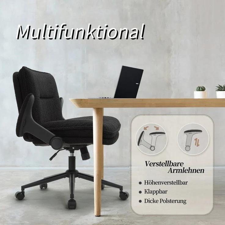 IWMH Bürostuhl Schreibtischstuhl mit klappbare Armlehnen, (Höhenverstellbar Drehstuhl mit Rollen), Stoff Stuhl für Büro Schlafzimmer Wohnzimmer Schminktisch – Bild 2