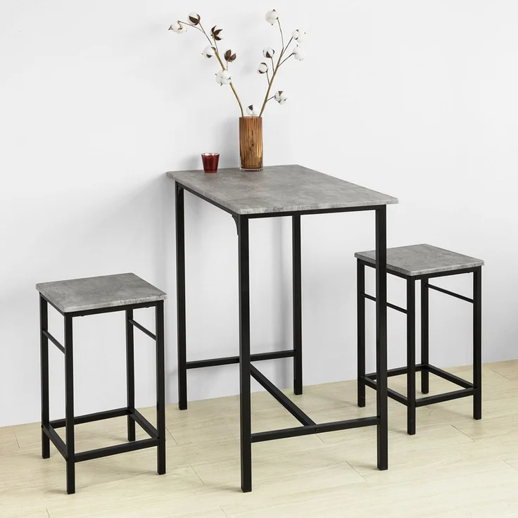 SoBuy OGT10-HG Bartisch-Set mit 2 Hockern, MDF, PVC-Furnier, Grau, 80 x 88 x 50 cm – Bild 4